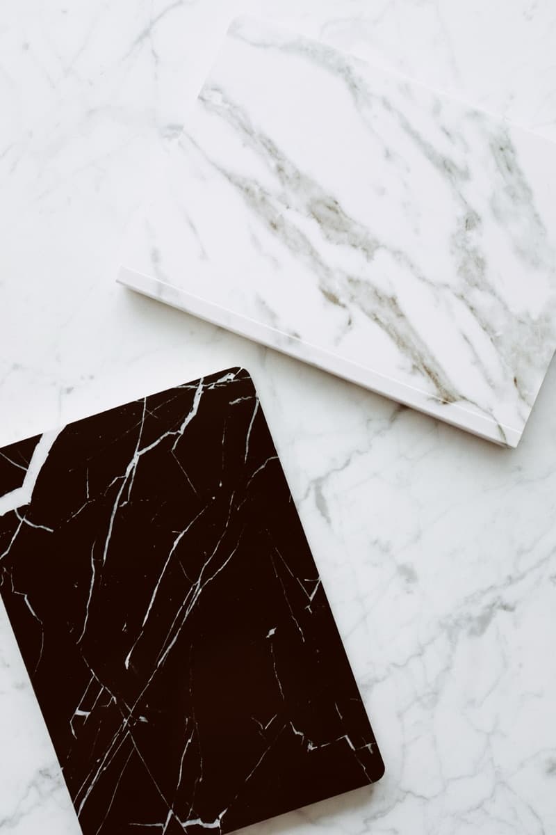 White and black marble sample tiles